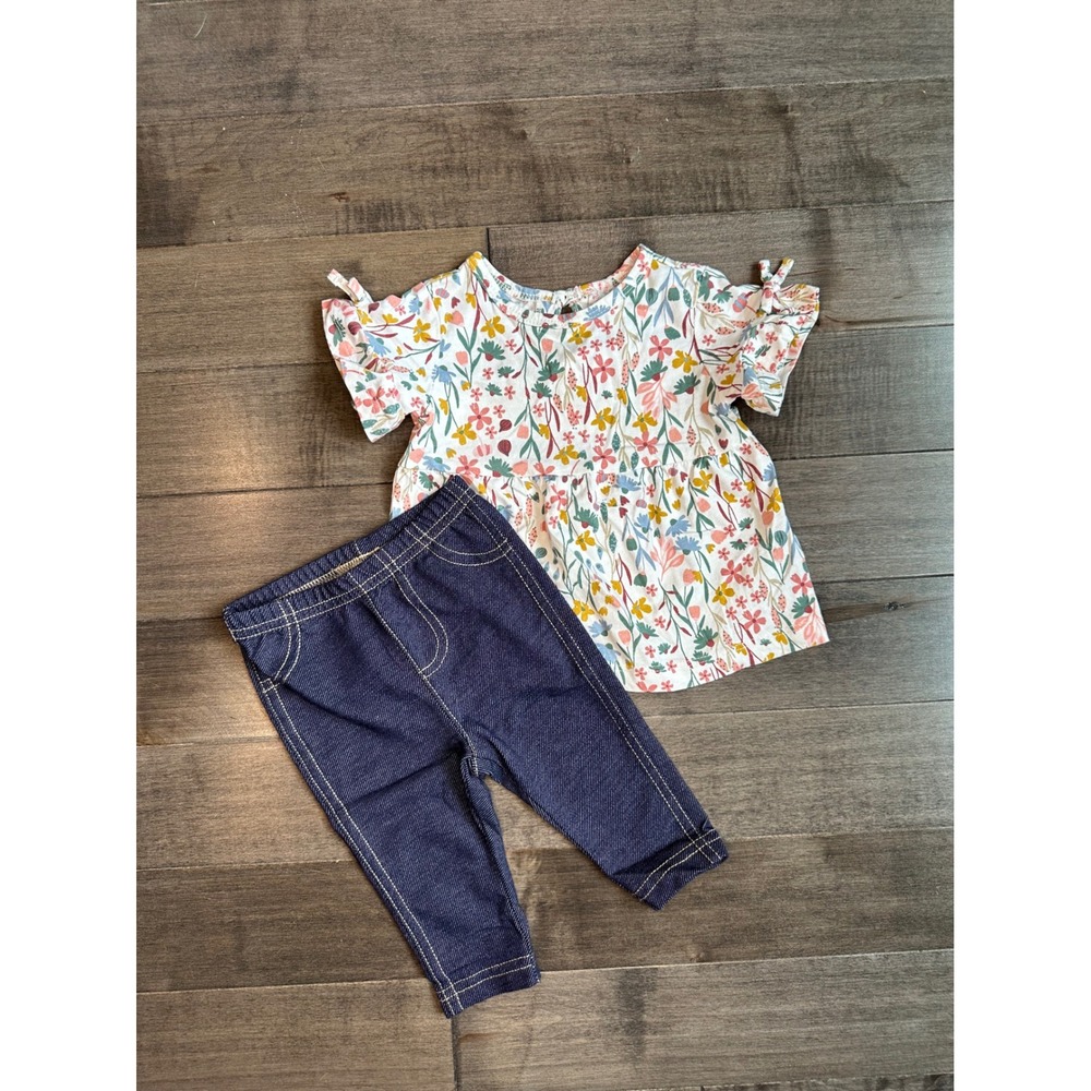 Carters Baby Girls Size 6 Monthsβ Outfit Top Pants Floral Print Cold Shoulder